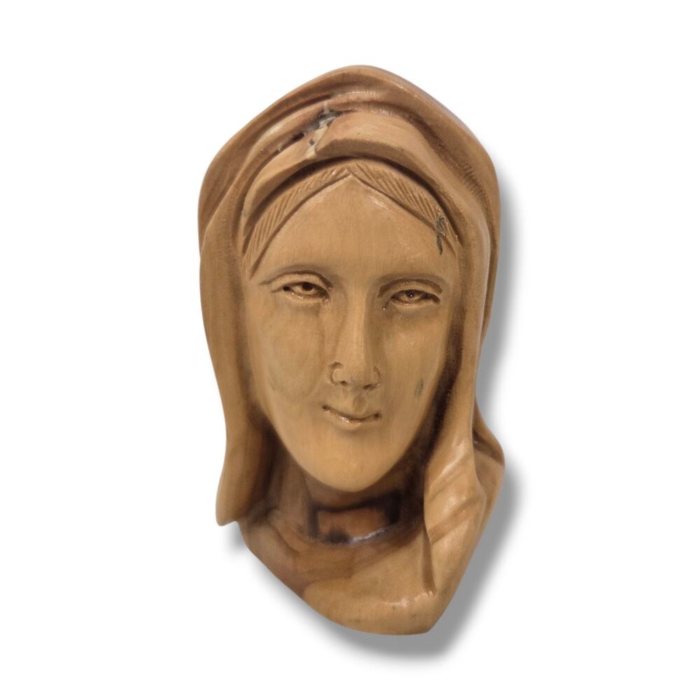 Hand Carved Olive Wood Holy Mother Mary Figurine Bust Made in Bethlehem 3.25"